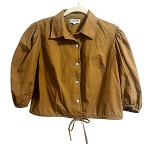 Olivia James The Label Margot Cropped Shirt Womens S Brown w/Balloon 3/4 Sleeves